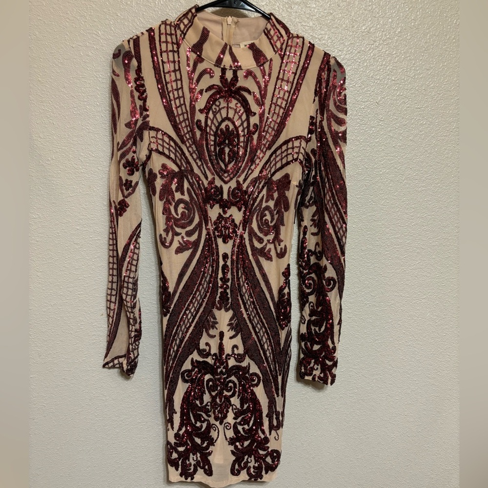NWT Formal Maroon and Tan Mini Dress